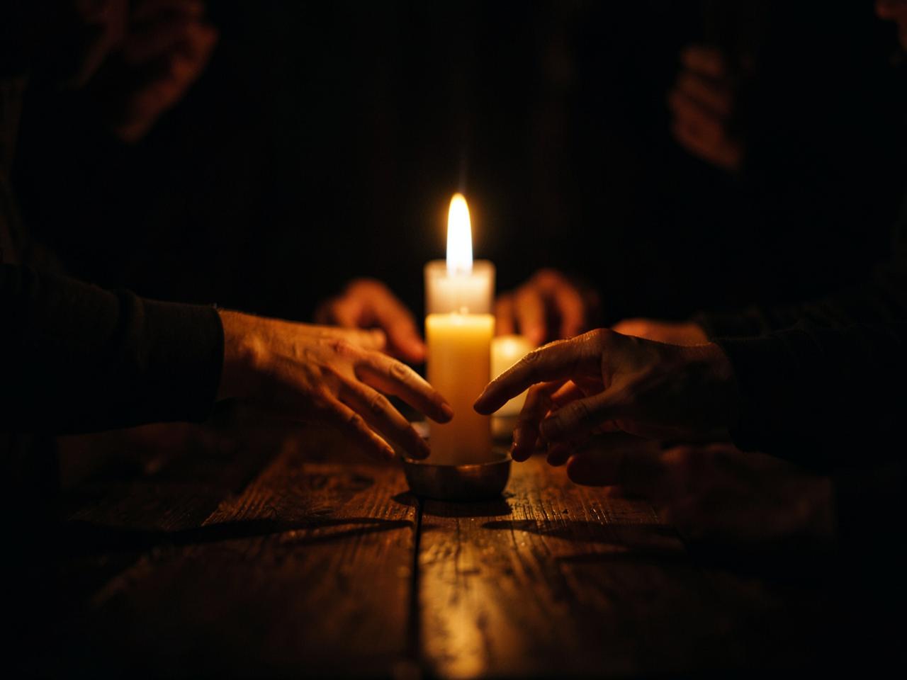 A candlelit shared table